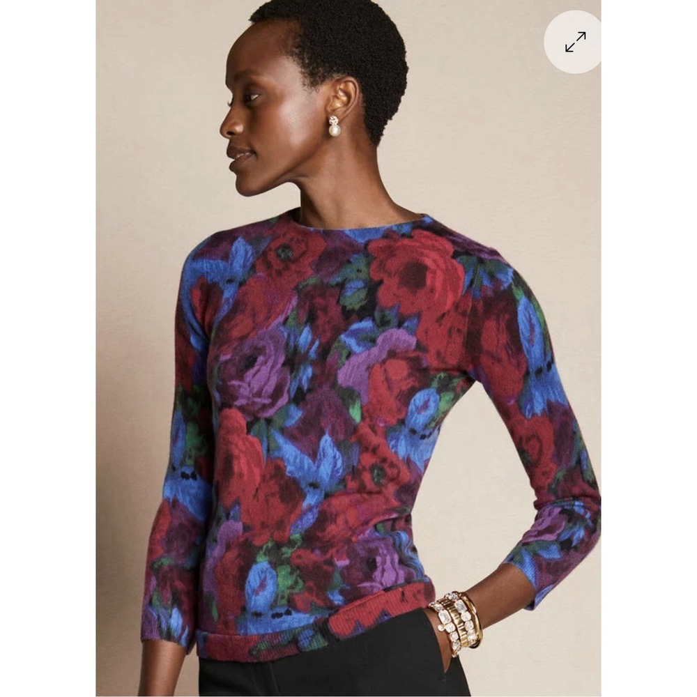 Talbots Andrey Cashmere‎ Sweater Wrapped Floral Size Small 3/4 Sleeves